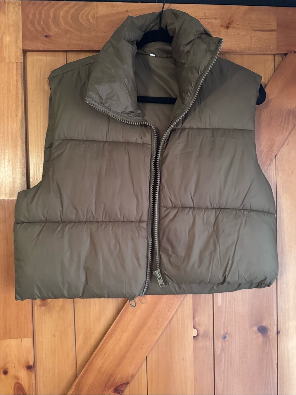 Olive Green Cropped Puffer Vest